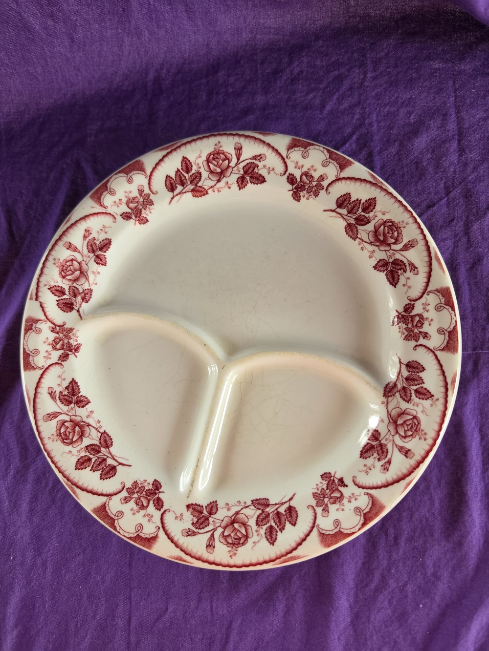 Vintage White and Red Floral Divided Dinner Plate, McNicol China